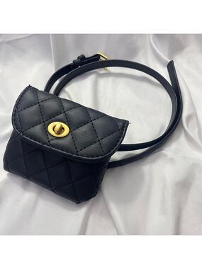 Quilted Mini Belt Bag Black & Gold Convertible